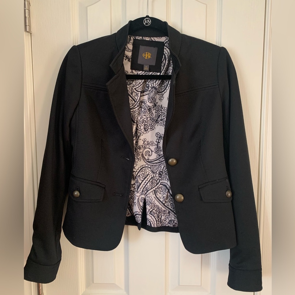 OBR black blazer jacket XS with metal round buttons and paisley inside lining